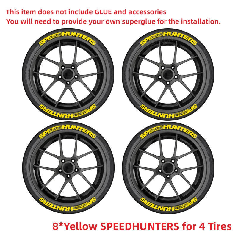 Yellow SPEEDHUNTERS 3D Tire Letter Sticker Car Auto Wheel Decor Decals Water Proof Trendy Vehicle Wheel Styling No Glue Required