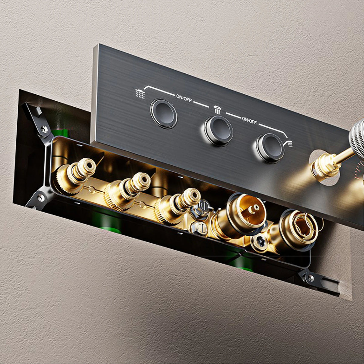 Luxury black brass wall mounted thermostatic shower system Simple embedded design for hot and cold water 3-function bathroom Tap