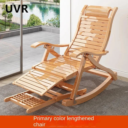 UVR Folding Rocking Chair Adult Bamboo Lounge Chair Home Balcony Leisure Armchair Armchair Lazy Sofa Rattan Chair