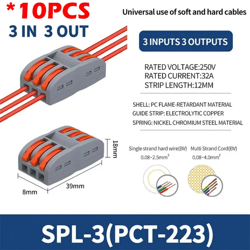 SPL2/3/4/5 Connector Wiring Terminal Quick PCT Lamp Wire Connector Parallel Wire Junction Box 1/2/3/4/5 in Multiple Out Splitter