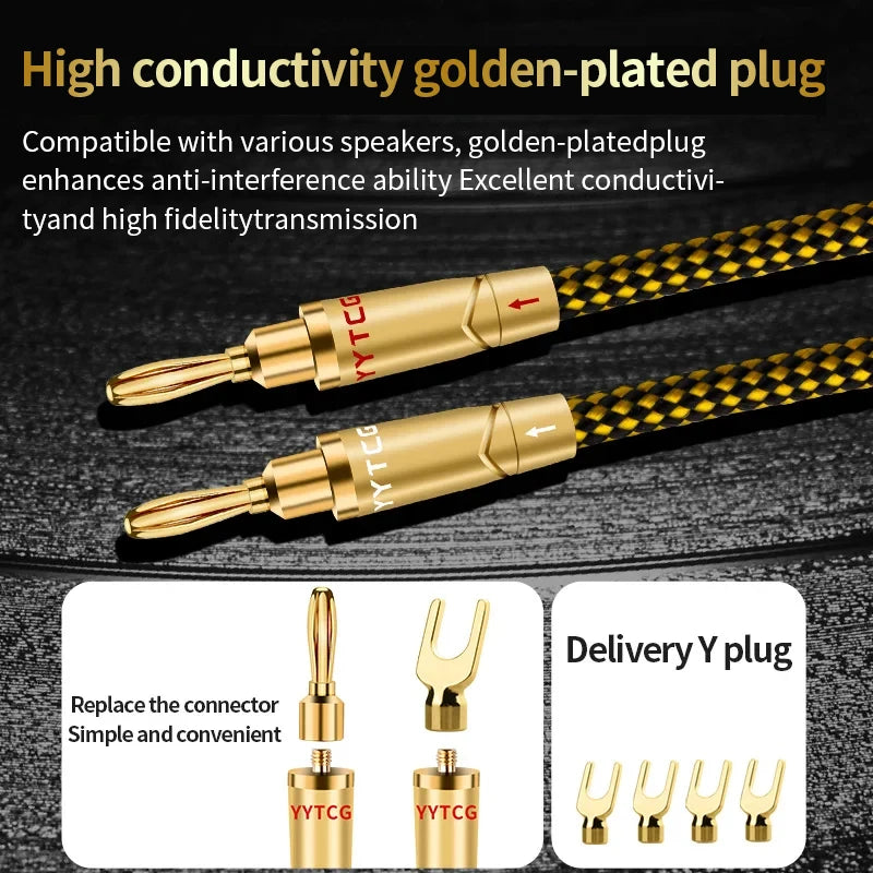 YYTCG One Pair HIFI Silver-plated Speaker Cable High-end 7N OCC Speaker Wire For Hi-fi Systems Banana plug Y Plug Speaker Cable