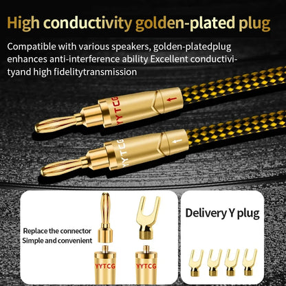 YYTCG One Pair HIFI Silver-plated Speaker Cable High-end 7N OCC Speaker Wire For Hi-fi Systems Banana plug Y Plug Speaker Cable