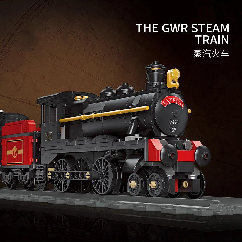 Compatible With LEGO Big Rail Car Locomotive Building Blocks Toys Model City Steampunk Era Bricks Retro Train With Power Motor