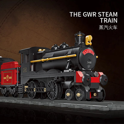Compatible With LEGO Big Rail Car Locomotive Building Blocks Toys Model City Steampunk Era Bricks Retro Train With Power Motor