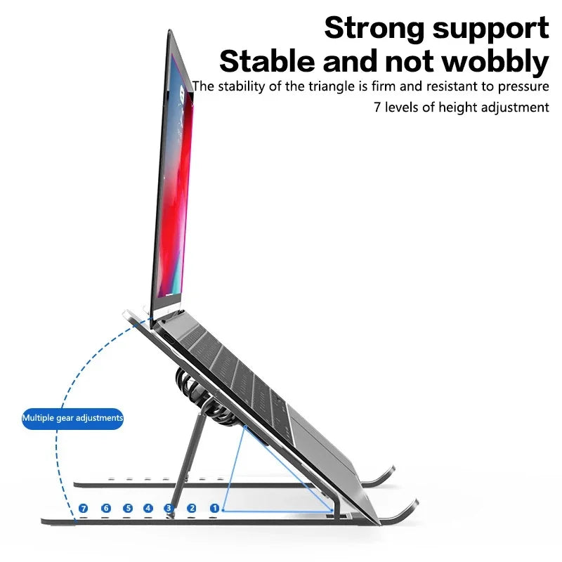 Adjustable Laptop Cooling Stand with Fan, Foldable Portable 7-Level Height Adjustment, Aluminum Alloy Material,