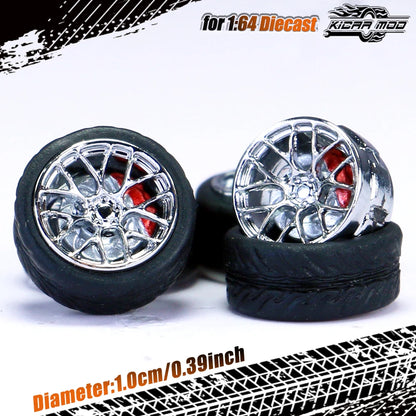 Kicarmod 1/64 Model Car ABS Wheels with Rubber Tire Brake Disc Refitting Parts Diameter 10mm For Model Car Tomica