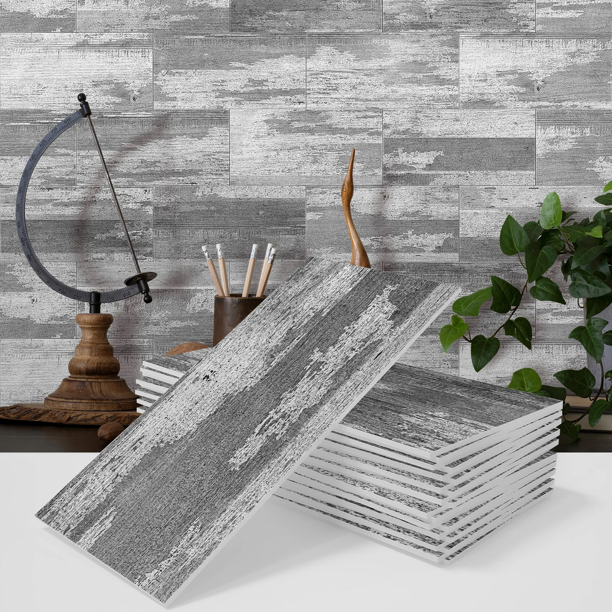 16/32/64PCS Retro Grey Wood Pattern Vintage Tile Sticker 3d Matte Thickened Foam Wall Sticker Self-Adhesive Wallpaper Kitchen