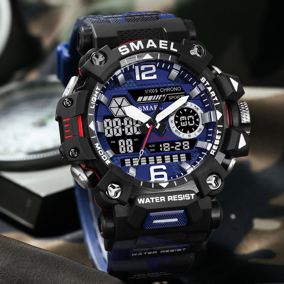 SMAEL 8072 Men's Analog Digital Dual Display Sport Watch - 50M Waterproof LED Backlight Alarm Stopwatch Chronograph Dual Time Zo