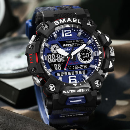 SMAEL 8072 Men's Analog Digital Dual Display Sport Watch - 50M Waterproof LED Backlight Alarm Stopwatch Chronograph Dual Time Zo
