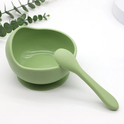 Baby Silicone Complementary Food Feeding Bowl Spoon Set with Suction Cup for Strong Suction
