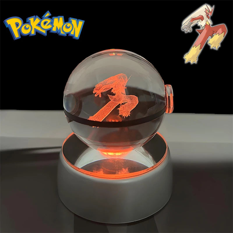 Pokemon 3D Crystal POKE BALL Figure Toys Snivy Dragonair Blastoise Venusaur Milotic Raichu Night Light LED Lamp Base Model Dolls