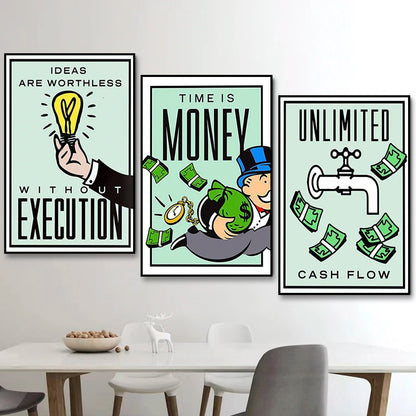 Monopoly Millionaire Money Canvas Decorative Painting Motivational Quote Art Poster Cartoon Figure Mural Home Wall Decor Picture