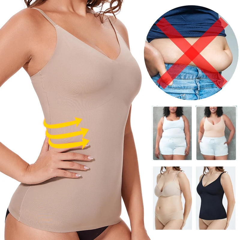 Women V-Neck Shapewear Camisole Tummy Control Shaping Tank Tops Slimming Underwear Seam-free Corset Compression Body Shapers