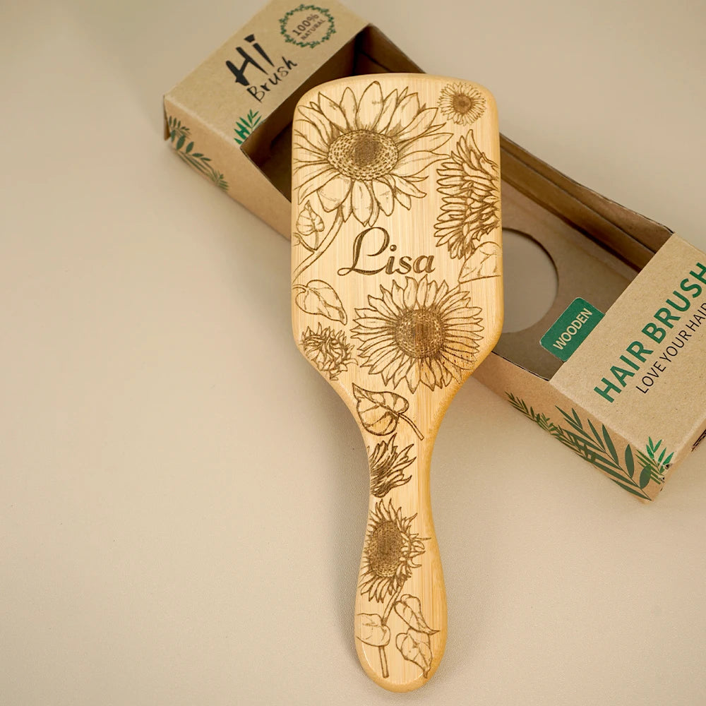 1pc Customized Bamboo Hairbrush Air Cushion Comb Personalised Hair Brush Premium Detangling Massaging Scalp Gifts for Men Women