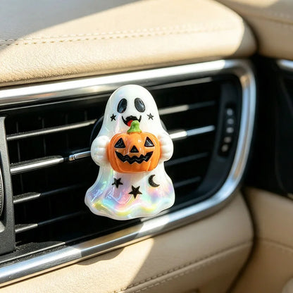 Three-piece Set Car Air Vent Fragrance Ornaments, Halloween Pumpkin Ghost Car Air Freshener Vent Clip, Horror Face Auto Interior