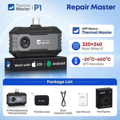 (for iPhone&Android) P1 Android Thermal Camera for iPhone 320*240 X³IR Resolution 600℃ 25Hz HVAC House Inspection Camera