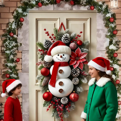 Winter Snowman Christmas Wreath Door Decoration Hanging Door Banner Winter Cute Outdoor Snowman Backdrop Christmas Decoration
