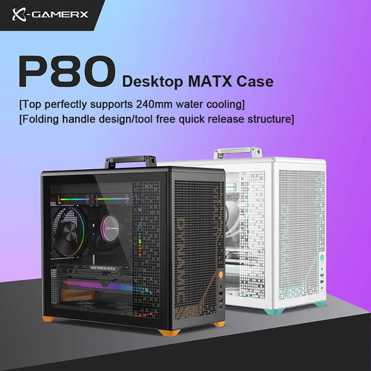 Power Train P80 Desktop MATX Case Glass Side Transparency Handheld Quick Release Desktop Computer Support 240 water cooling
