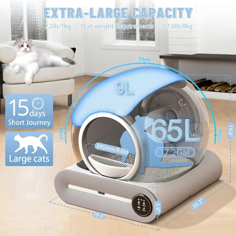 Tonepie 2026 Upgraded Self Cleaning Box, Automatic Toilet 65L with 1 Hair Comb, Negative Ion Deodorization, APP Control