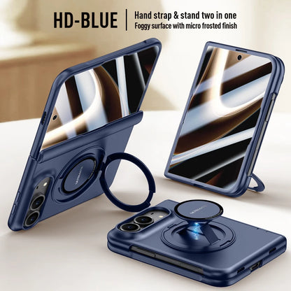 For Magsafe Magnetic Metal 360 Rotating Holder With Tempered Glass Film Protect Phone Case For iPhone Duo Spring Hinge Cover