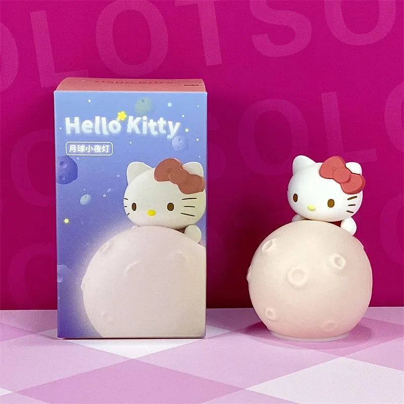 Sanrio LED Moon Night Light Blind Box Kuromi Hello Kitty Cinnamoroll Action Figure Model Kawaii Room Decor Surprise Toy Gift