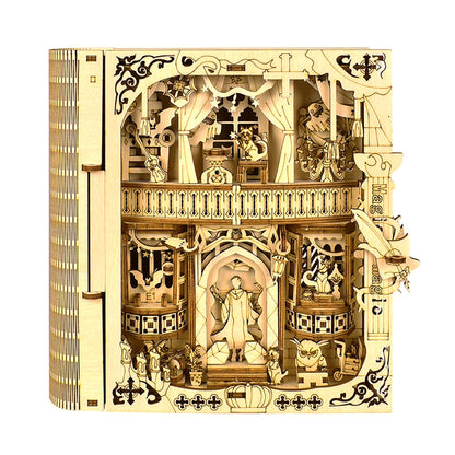Wooden Puzzle Magic Book Model, Solid Wood DIY Handmade 3D Puzzle, Suitable for Desktop Decoration, Holiday Birthday Gift