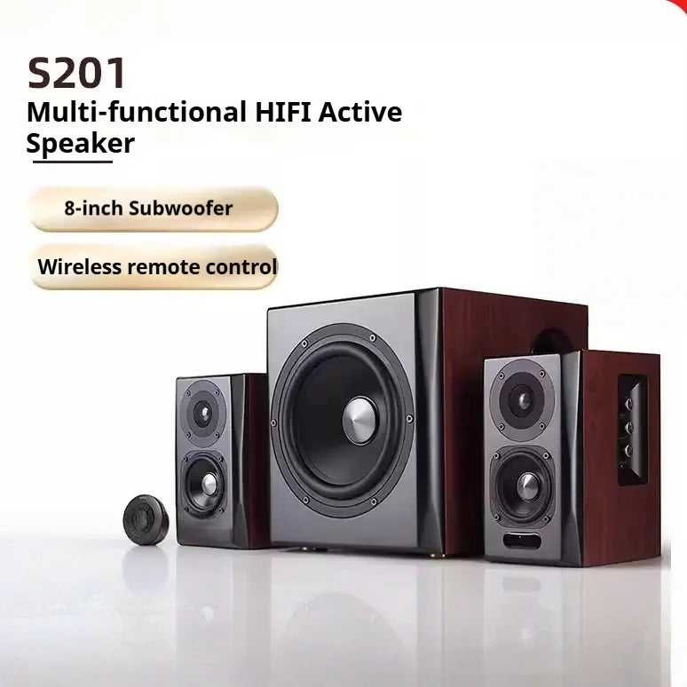 S201 Powerful Bluetooth 5.0 Speaker System, 2.1 Channel Subwoofer for PC Laptop TV Projector, HiFi Home Theater Soundbar