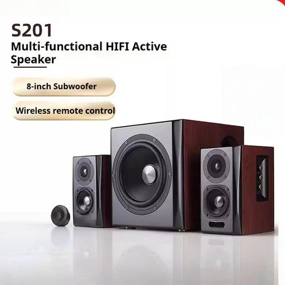 S201 Powerful Bluetooth 5.0 Speaker System, 2.1 Channel Subwoofer for PC Laptop TV Projector, HiFi Home Theater Soundbar