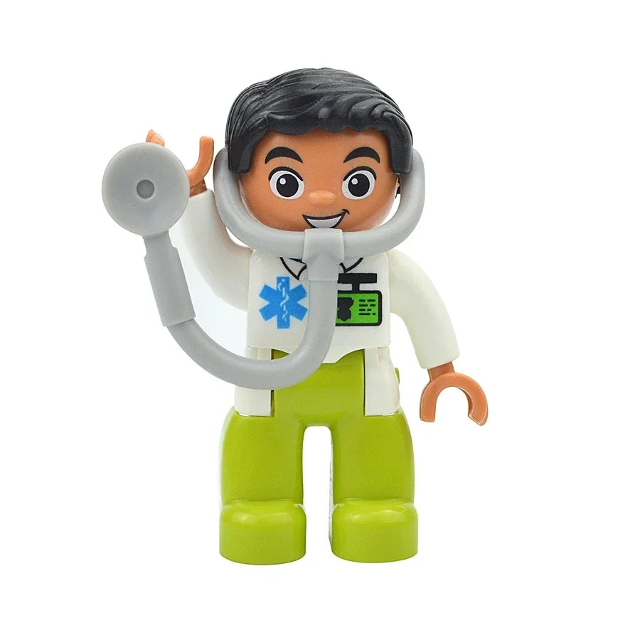 Figures Dolls Big Size Building Blocks Family Action Workers Doctor Police Farmer Compatible Large Bricks Duploes Kid Toys