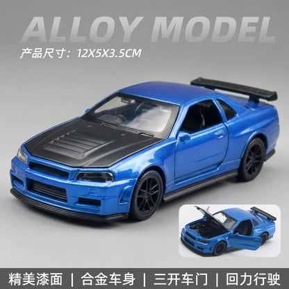 1:36 MX-5 MX5  RX7 R34 Series alloy car model with openable door convertible sports car boy pull-back toys as gifts as ornaments