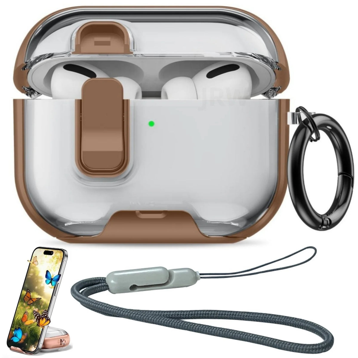 Case for Airpods Pro 3 with Secure Lock & Phone Stand Soft TPU Protective Case with Lanyard Anti-Scratch Shell for AirPods Pro 3