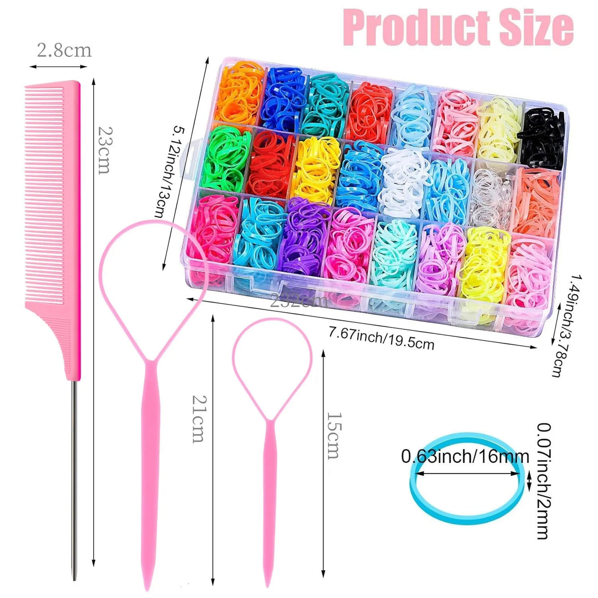 24-Color Hair Ties 1500Pcs Boxed Hair Ties Hair Extractor Hair Needle Pointed Tail Comb Hair Braiding Tools