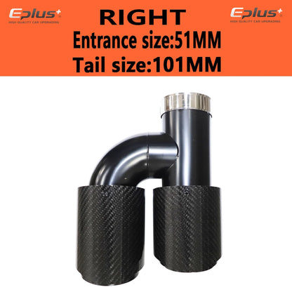 EPLUS Car Carbon Fiber Glossy Muffler Tip H Shape Double Exit Exhaust Pipe Mufflers Nozzle Decoration Universal Stainless Black