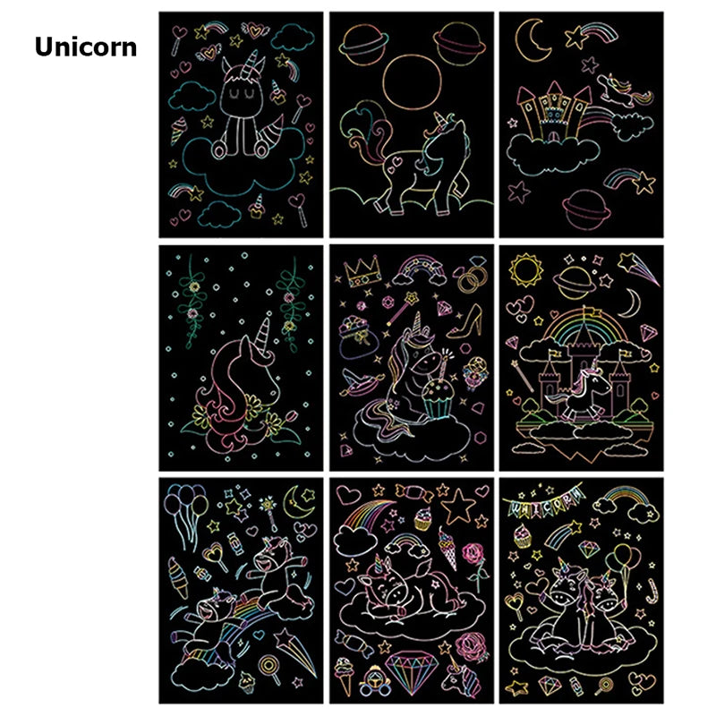Cartoon Scratch Painting Children Drawing Toys Art Creativity DIY Graffiti Supplies Dazzling Color Scratched Paintbook TMZ