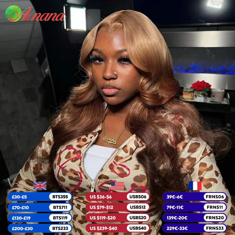 13x6 Lace Frontal Wig 2 Toned Ombre Blonde Brown Colored Body Wave Pre-Plucked 12A Grade Lace Closure Human Hair Wig For Women
