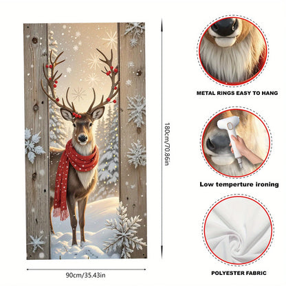 1 Piece Christmas Winter Themed Door Banner, Winter Reindeer and Cranberry Design Door Banner, Holiday Home Decor