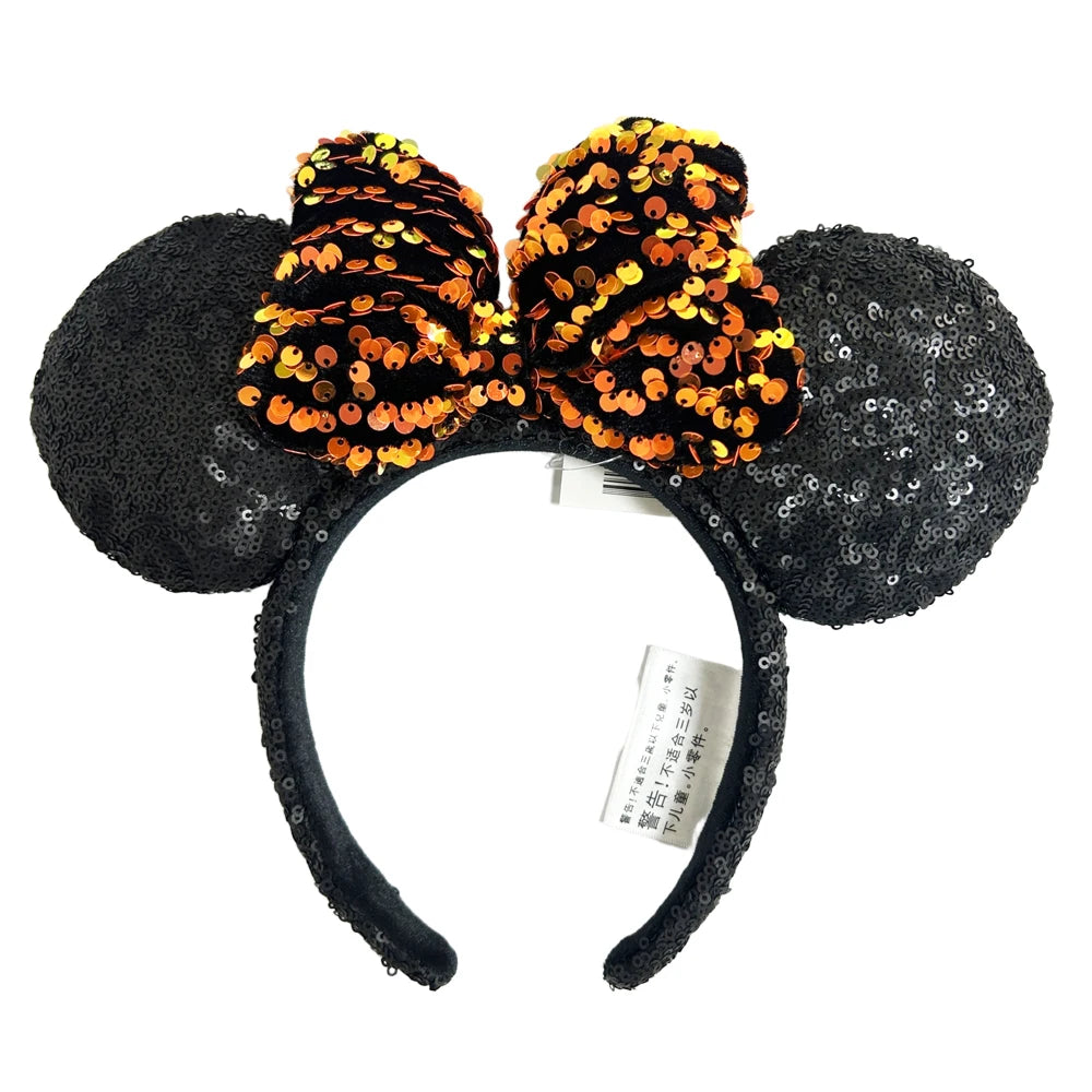 2025 Disney Solid Color Minnie Mouse Ear Headband Large Sequin Hairbands Party Christmas Halloween Cosplay Costume for Girls