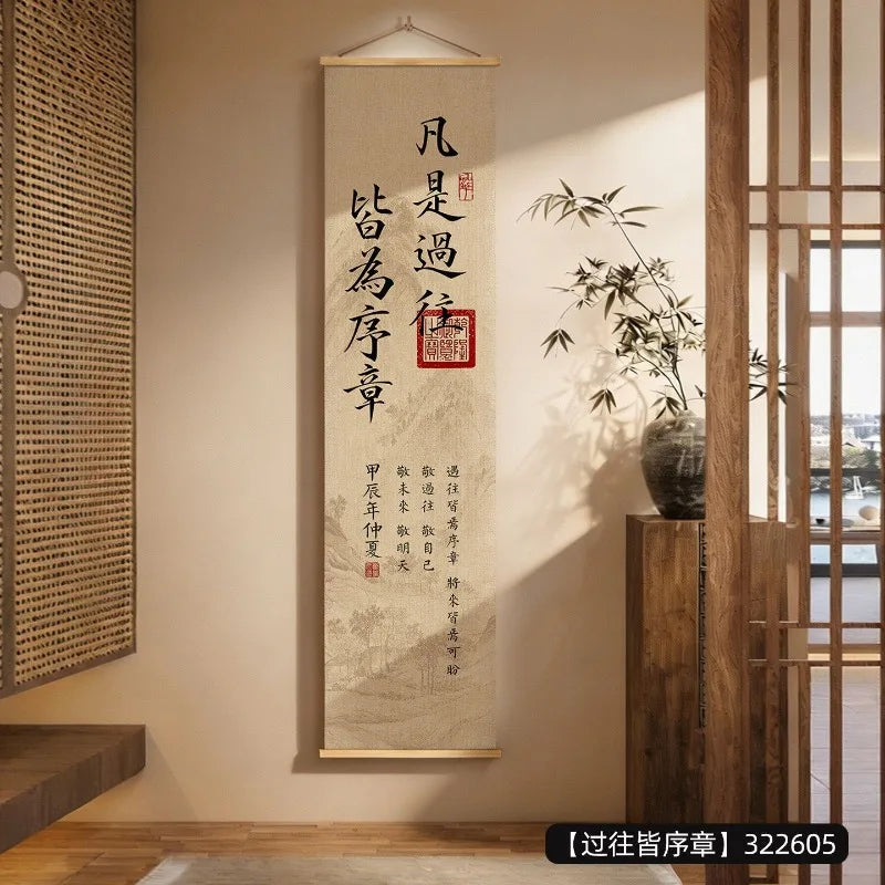 Chinese Calligraphy Wall Decor Scroll Aesthetic Room Decor Zen Mountain View for Home Entrance Tea Room Study Mindful Living