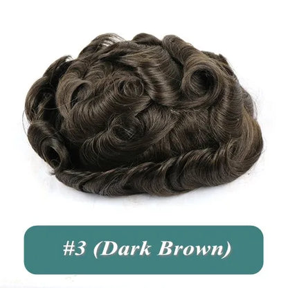 5 Inches Human Hair Brown Gray Blonde Natural Hairline Men's Toupee Long Last 0.1mm Poly Skin Silicon Base #4 1b50 Hair Replace