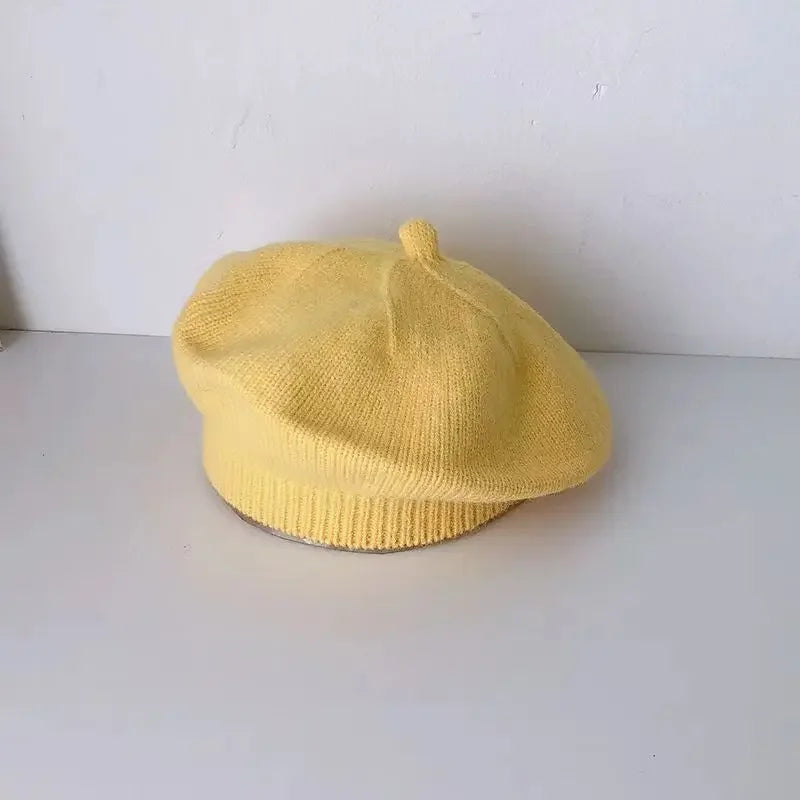 Beret Children's Stylish Hat Spring and Autumn Korean Version Boys and Girls Baby Candy Color Knitted Hat Cute Wool Painter Hat