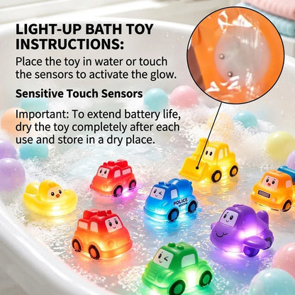 1 Set Cute Cartoon Car Light Up Toy, Vinyl Touch Sensor Vehicle, Colorful Flashing Water Toy for Baby Bath Gift Baby Bath Toys