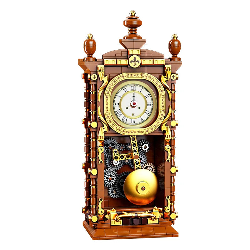 Swinging Retro Mechanical Pendulum Clock Building Blocks - 751 Pcs 3D Model Kit for Adults, Unique Home Decor Gift Idea