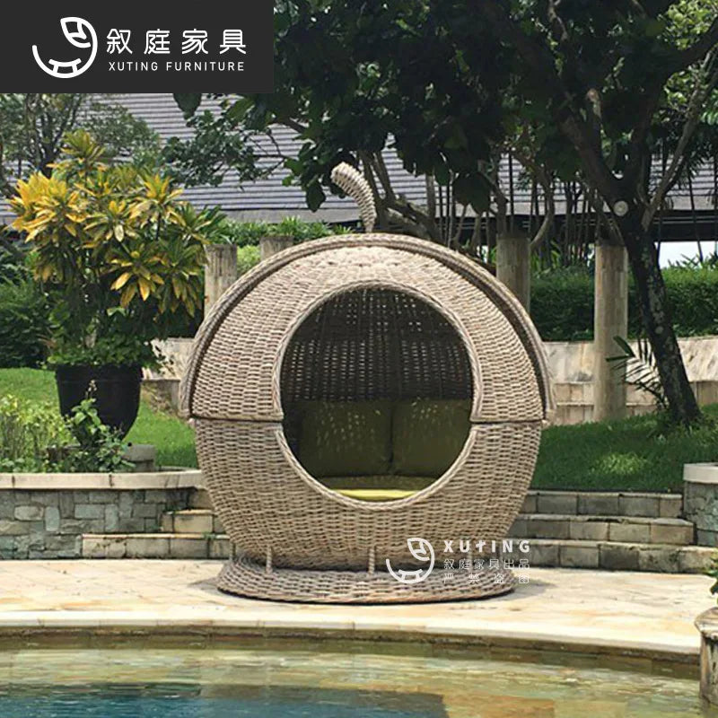 Outdoor rattan sofa combination woven bird's nest rattan sofa chair sun room courtyard leisure rattan terrace bed