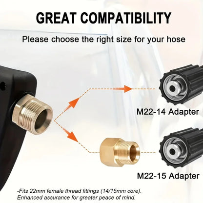 High Pressure Washer Gun, 1/4" & 3/8" Quick Connect, M22-14/15mm, Equipped with 5 Multi-angle Nozzles, Universal Professional