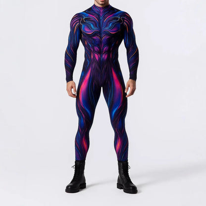 Men Halloween Cyber Punk Jumpsuit Adults Mechanical Cosplay Perfermence Bodysuit Carnival Party 3D Print Cycling Zentai