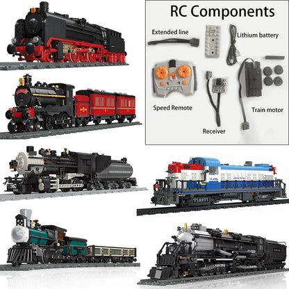 Compatible With LEGO Big Rail Car Locomotive Building Blocks Toys Model City Steampunk Era Bricks Retro Train With Power Motor