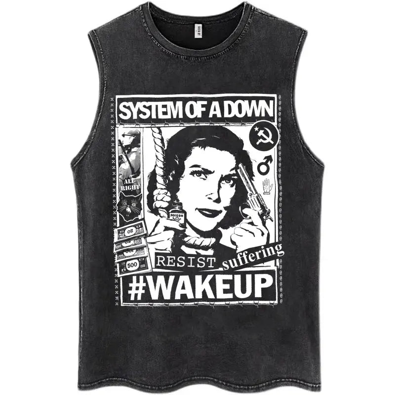 Washed Rock Band Tank Tops Men's Retro Hip Hop Sleeveless T-shirt Summer Oversized Cotton Vests Gifts Fans Gifts Streetwear Tops