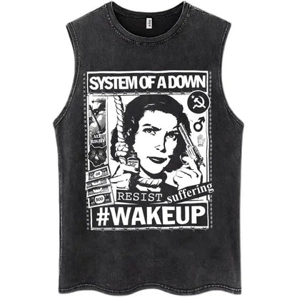 Washed Rock Band Tank Tops Men's Retro Hip Hop Sleeveless T-shirt Summer Oversized Cotton Vests Gifts Fans Gifts Streetwear Tops