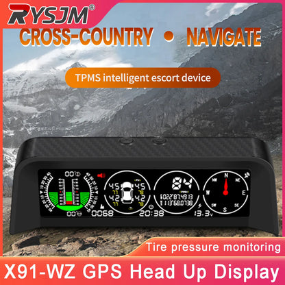 X91-WZ GPS TPMS Tire Monitor Inclinometer Gague Top View Angle Inclinometer Digital Car Compass Overspeed Alarm Car Speedometer