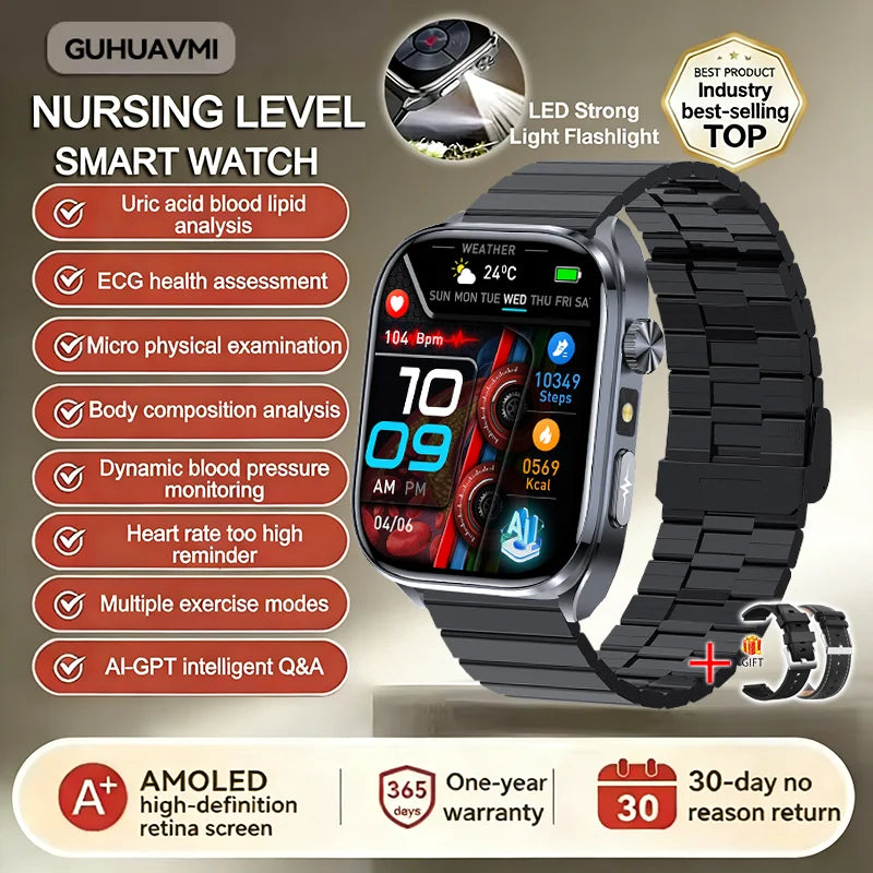 2026 New AI Health Care Accurate detection ECG SmartWatch Blood Pressure lipids Uric Acid Analysis Bluetooth Call Smart Watches